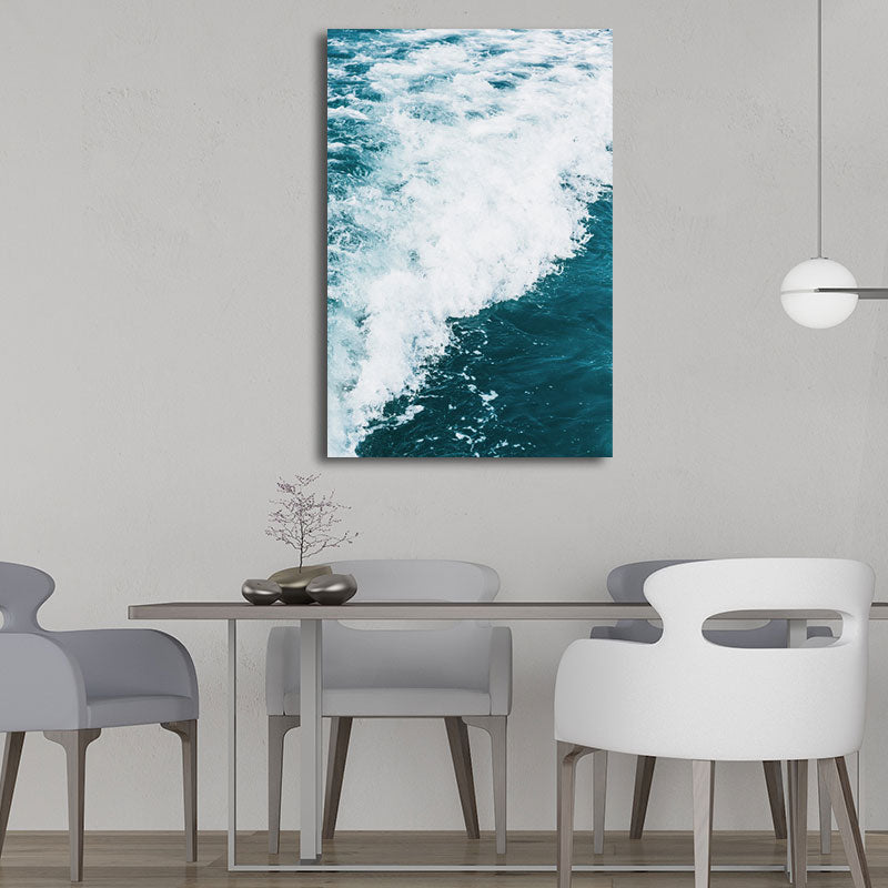 Sea Wave Wall Art Blue Modernism Canvas Print for Living Room, Textured Surface