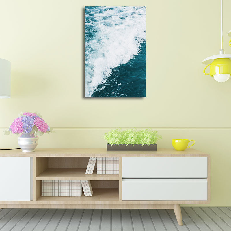 Sea Wave Wall Art Blue Modernism Canvas Print for Living Room, Textured Surface