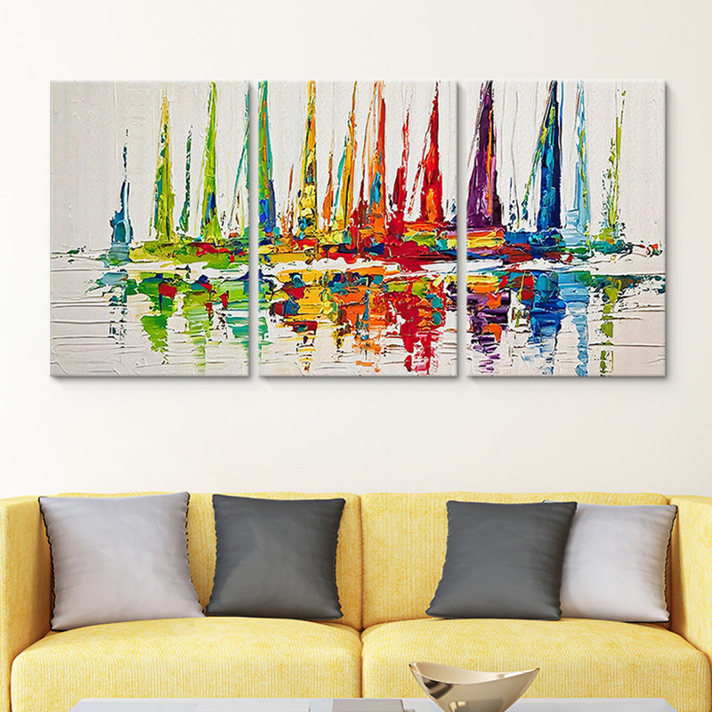 Watercolor Sailing Ships Painting Red Modern Style Wall Art Decor for House Interior