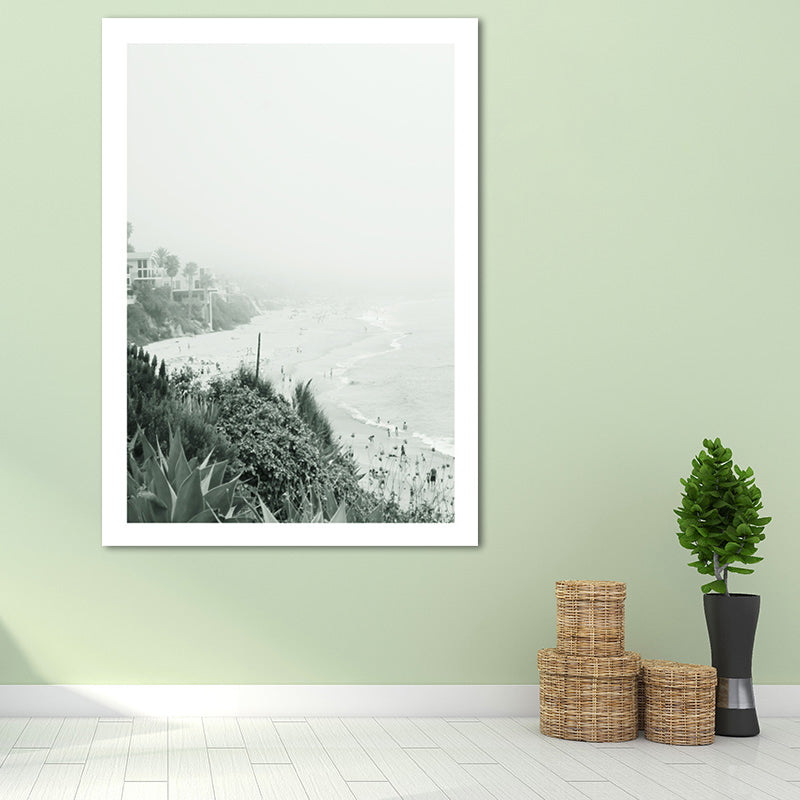 Green Coastal Landscape Canvas Art Textured Contemporary House Interior Wall Decor