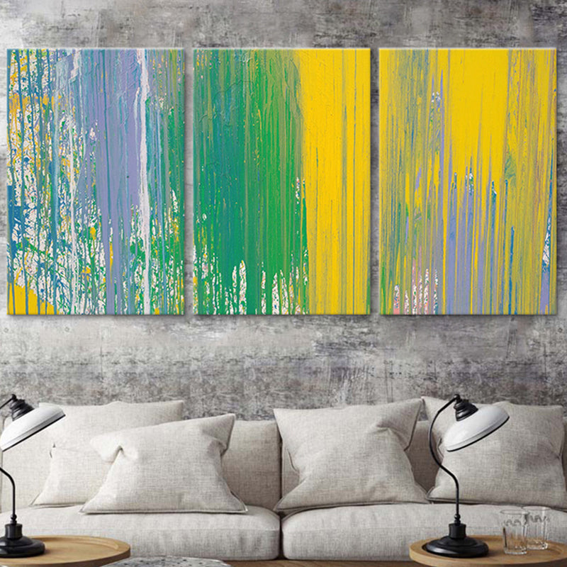 Stroke Brush Wall Art for Living Room Abstract Painting in Yellow-Green, Multi-Piece