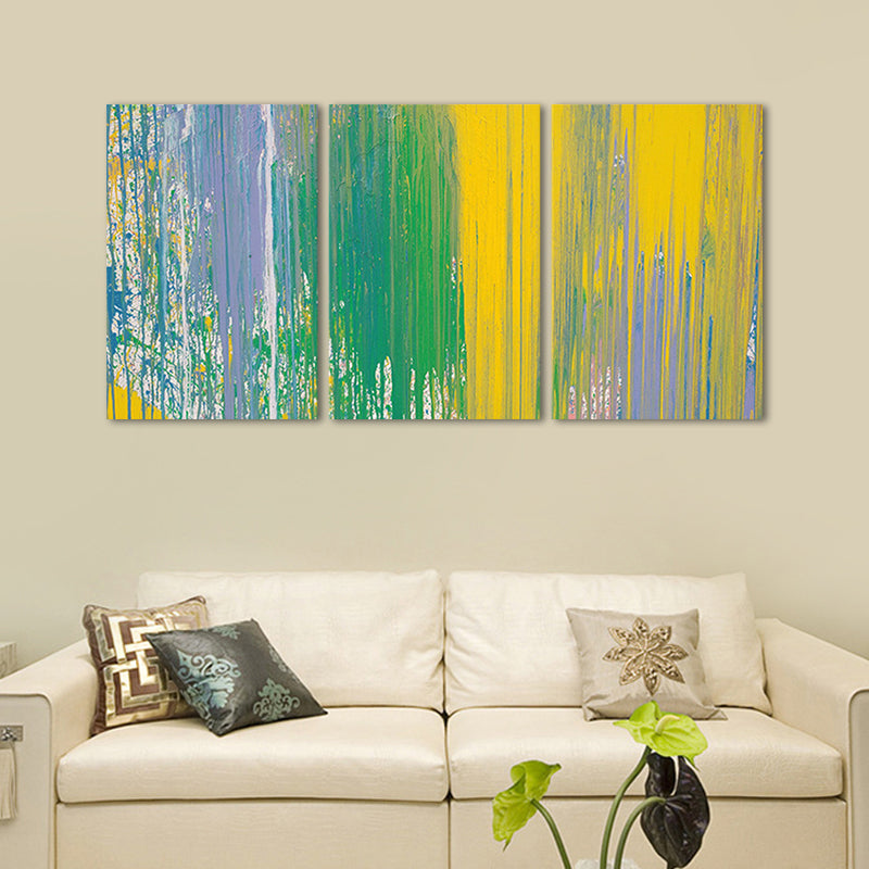 Stroke Brush Wall Art for Living Room Abstract Painting in Yellow-Green, Multi-Piece