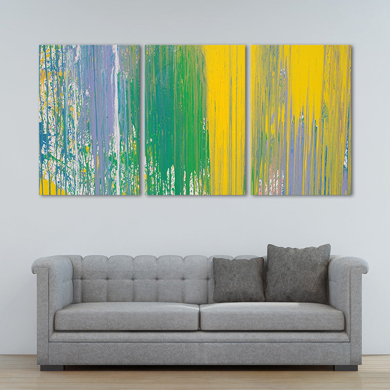 Stroke Brush Wall Art for Living Room Abstract Painting in Yellow-Green, Multi-Piece