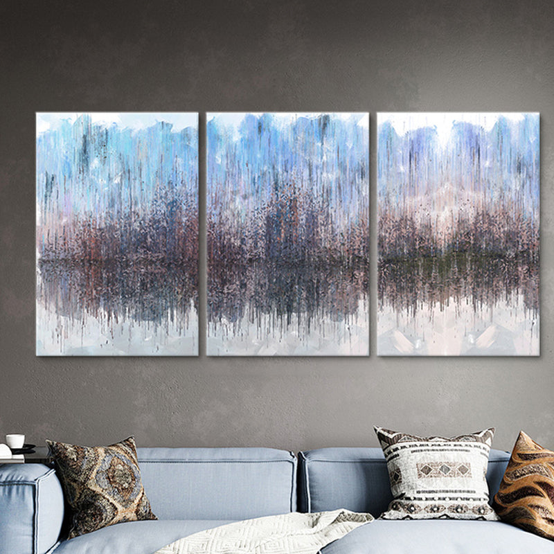 Lake Reflection Scenery Painting Multi-Piece Modernism Living Room Wall Art in Brown