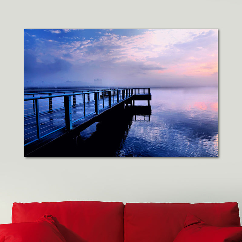 Tranquil Sea Bridge Scenery Canvas Art for Living Room Sunset Landscape Wall Decor