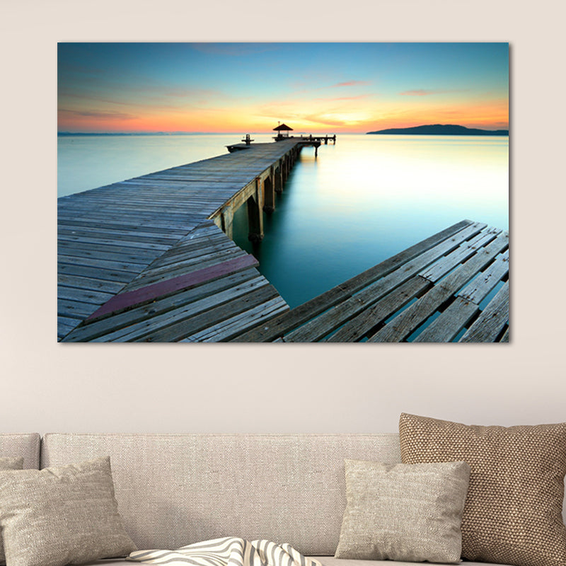 Tranquil Sea Bridge Scenery Canvas Art for Living Room Sunset Landscape Wall Decor