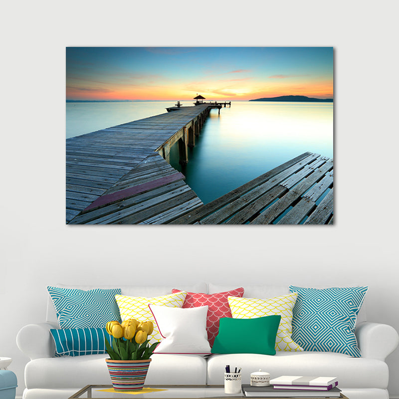 Tranquil Sea Bridge Scenery Canvas Art for Living Room Sunset Landscape Wall Decor