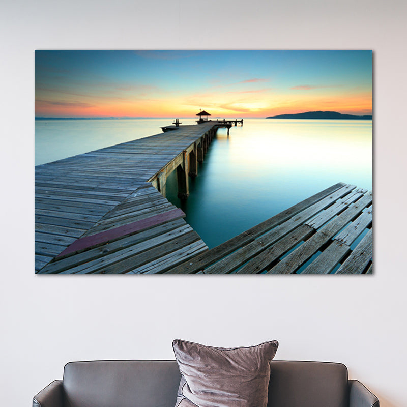 Tranquil Sea Bridge Scenery Canvas Art for Living Room Sunset Landscape Wall Decor