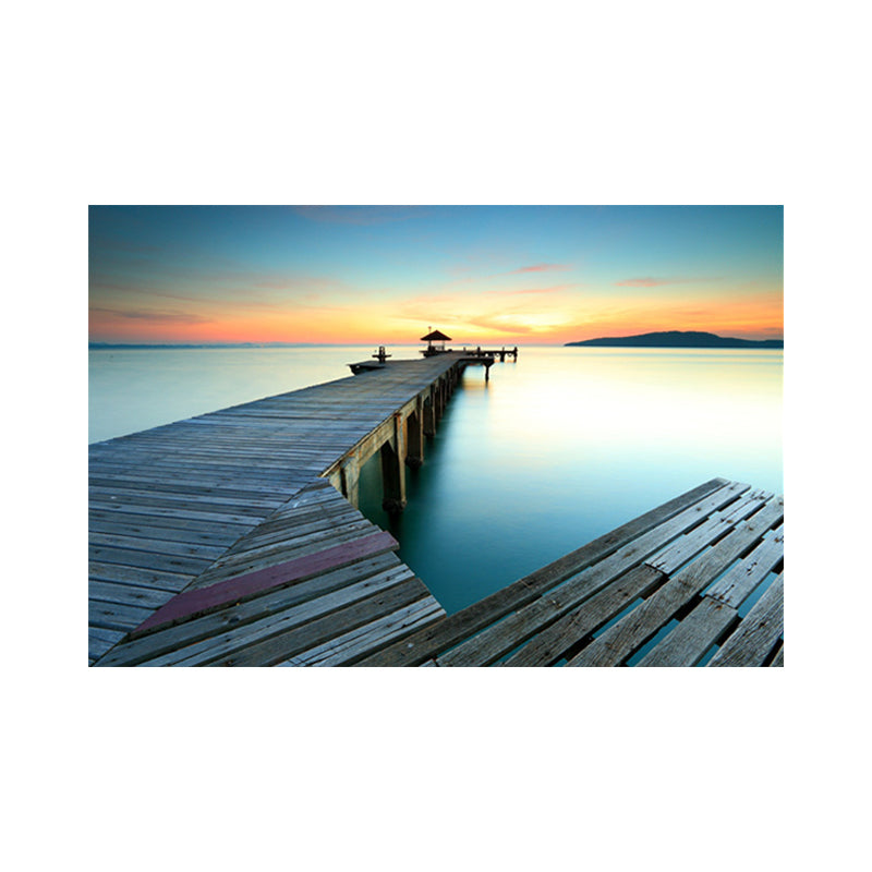 Tranquil Sea Bridge Scenery Canvas Art for Living Room Sunset Landscape Wall Decor