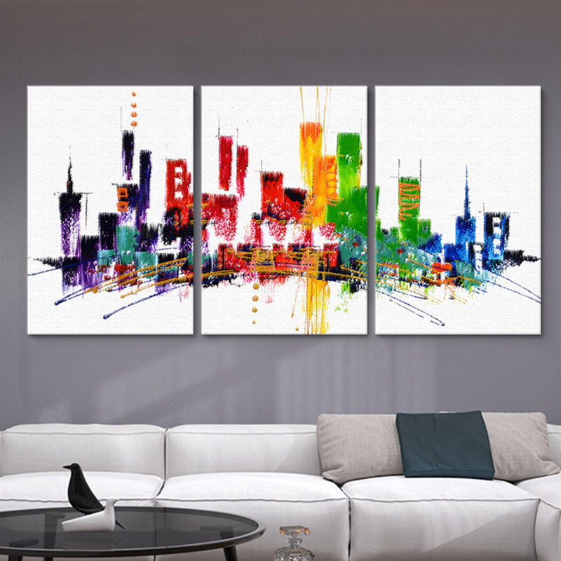 Red Skyscrapers Canvas Art Watercolor Modern Multi-Piece Wall Decor for Living Room