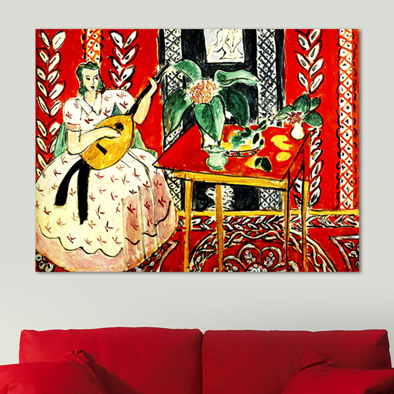 Henri Matisse the Music Painting in Red Canvas Wall Art Print for Bedroom, Textured