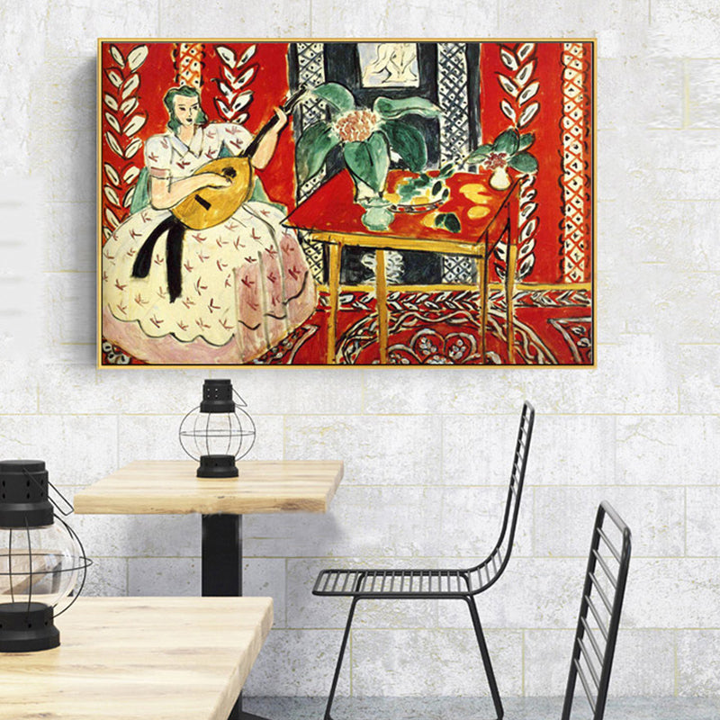 Henri Matisse the Music Painting in Red Canvas Wall Art Print for Bedroom, Textured