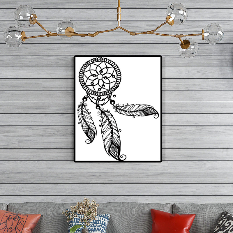 Charcoal Drawing Minimalism Style Art Dreamcatcher in White, Multiple Sizes Options