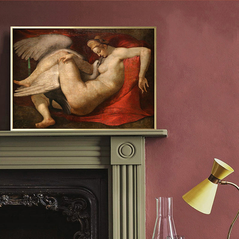 Michelangelo Painting Print Angel Canvas Traditional Religious Wall Art in Yellow-Red