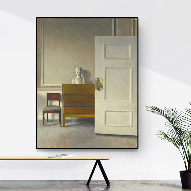 Inside the Room Wall Art Pastel Color Nostalgic Canvas Print for Home Gallery, Textured