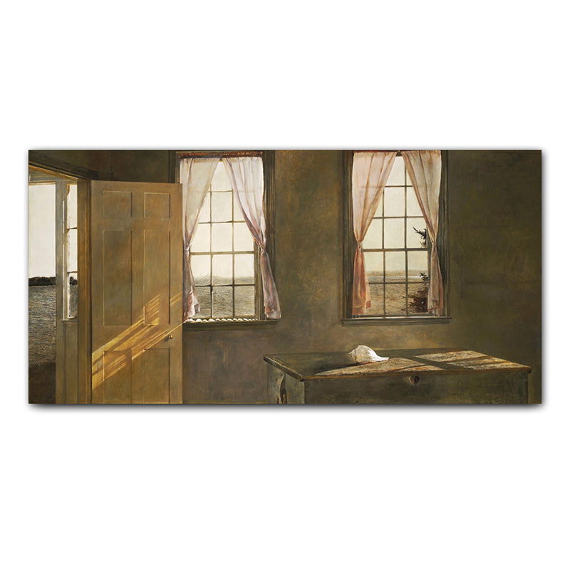 Room with Two Windows Painting Modern Textured House Interior Wall Art Print in Yellow