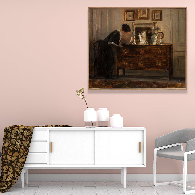 Vintage House Interiors Canvas Art Dark Color Still Life Painting for Dining Room