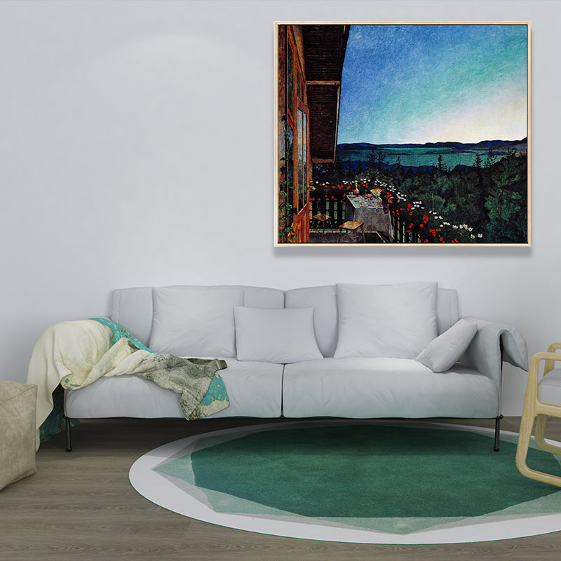 Neo-Romanticism Canvas Art in Green Harald Solberg Balcony Scenery Wall Decor for Room