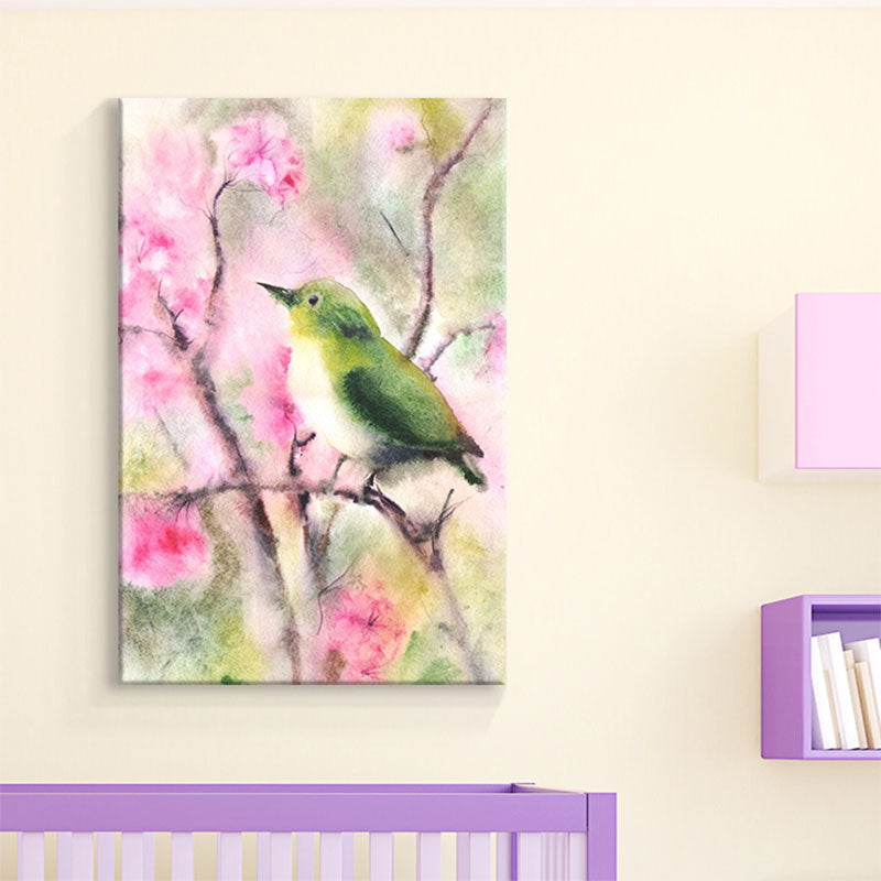 Birds and Flower Blossom Painting Farmhouse Textured Dining Room Canvas Wall Art