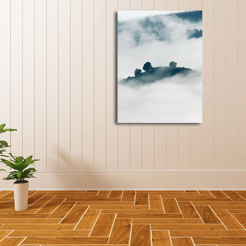 Foggy Mountain Canvas Art for Bedroom Natural Scenery Wall Decor in Green and White