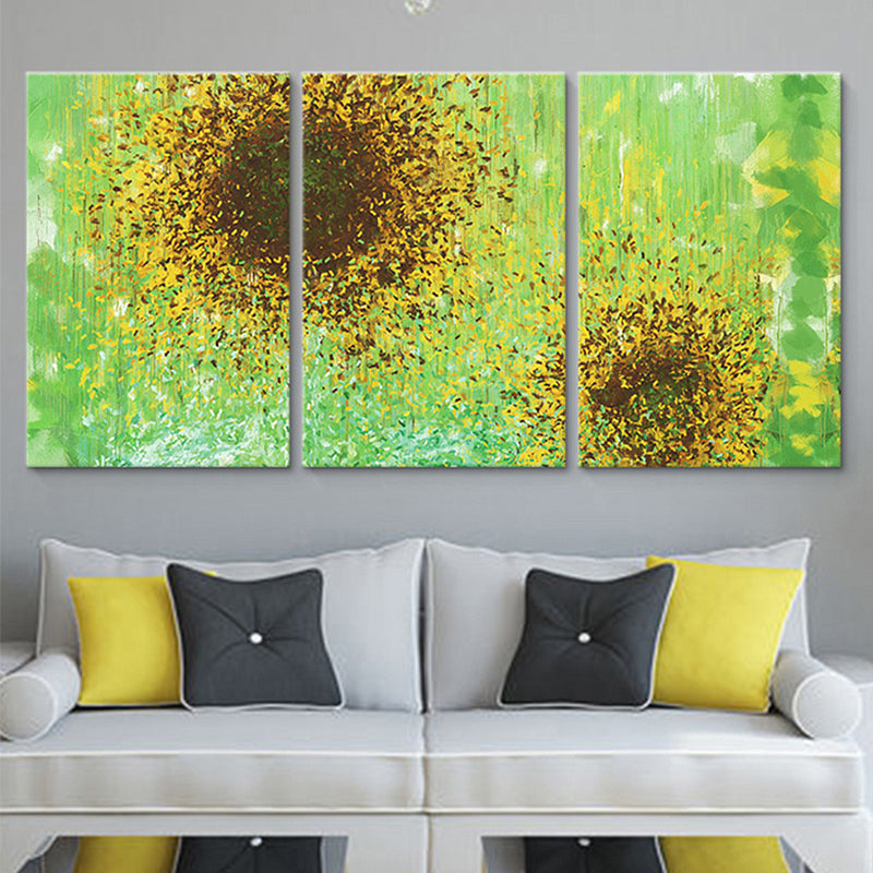 Sunflowers Painting Canvas Print Contemporary Multi-Piece Wall Art in Yellow-Green