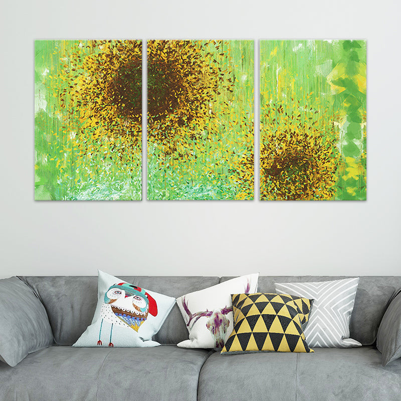 Sunflowers Painting Canvas Print Contemporary Multi-Piece Wall Art in Yellow-Green