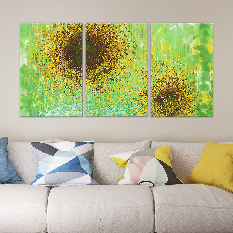 Sunflowers Painting Canvas Print Contemporary Multi-Piece Wall Art in Yellow-Green