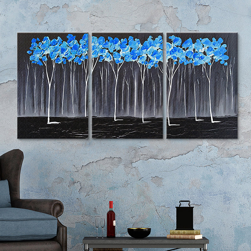 Blue Trees Painting Floral Traditional Multi-Piece Canvas Wall Art for Living Room