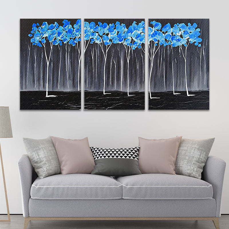 Blue Trees Painting Floral Traditional Multi-Piece Canvas Wall Art for Living Room