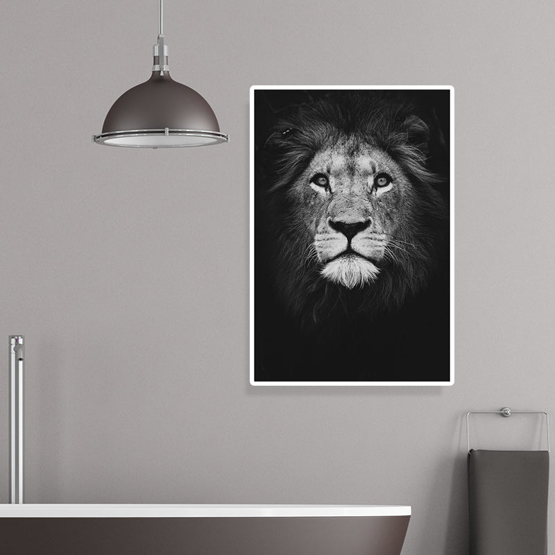 Dark Color Lion Head Canvas Art Wild Animal Modern Textured Wall Decor for Bedroom