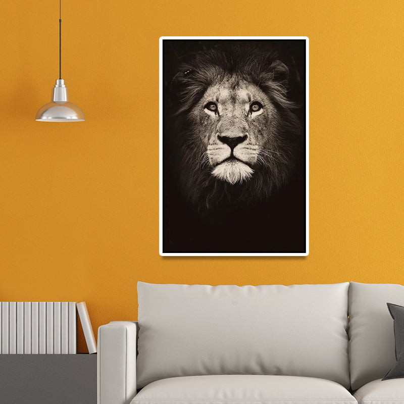 Dark Color Lion Head Canvas Art Wild Animal Modern Textured Wall Decor for Bedroom