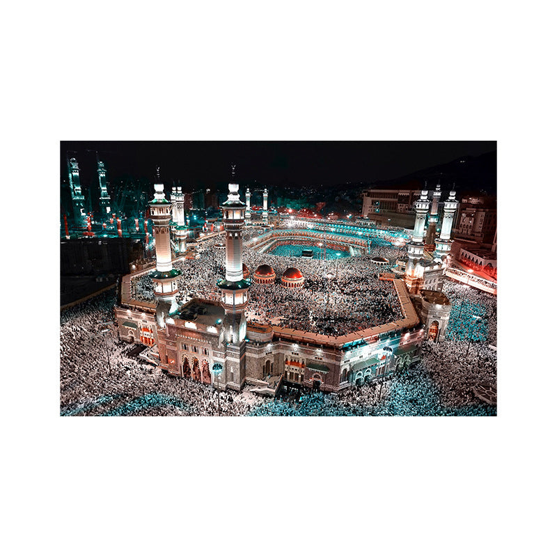 Blue Modern Wall Art Print Aerial View of Night Cityscape Canvas for Sitting Room