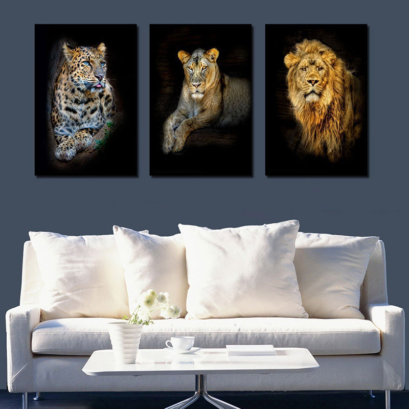 Photography Wild Animals Wall Art Decor for Living Room, Dark Color, Textured Surface