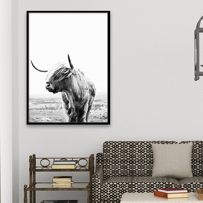 Modernism Yak Art Print Canvas Textured Surface Grey Wall Decoration for Dining Room