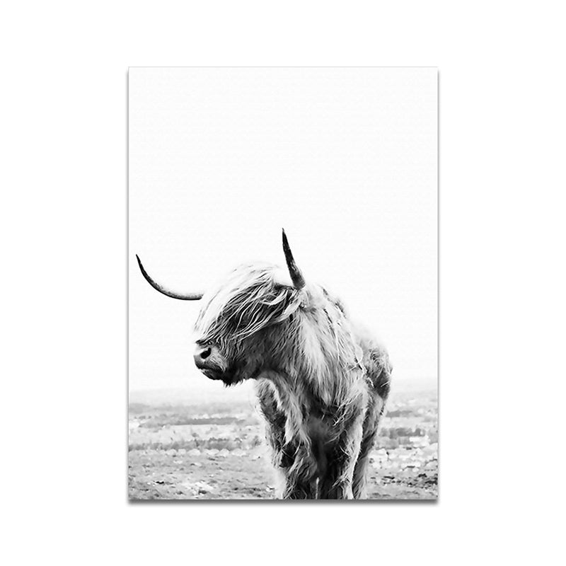 Modernism Yak Art Print Canvas Textured Surface Grey Wall Decoration for Dining Room