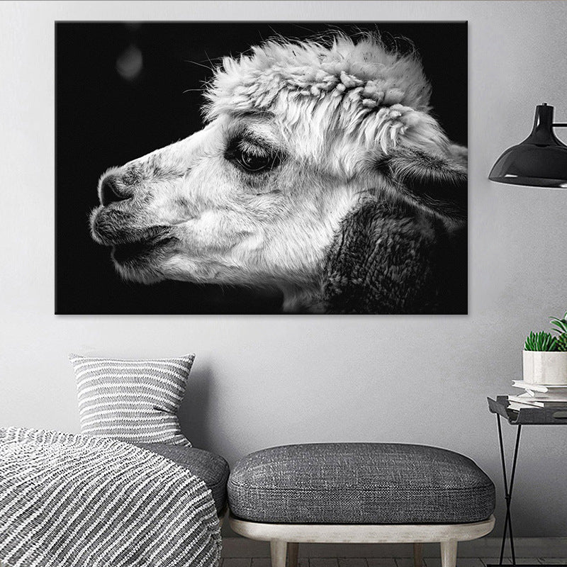 Sheep Head Canvas Wall Art for Bedroom Animal Print Wall Decoration in Grey, Texture