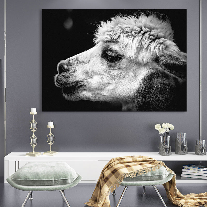 Sheep Head Canvas Wall Art for Bedroom Animal Print Wall Decoration in Grey, Texture