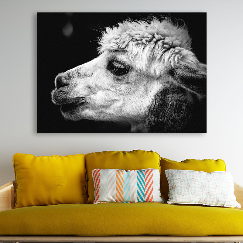 Sheep Head Canvas Wall Art for Bedroom Animal Print Wall Decoration in Grey, Texture