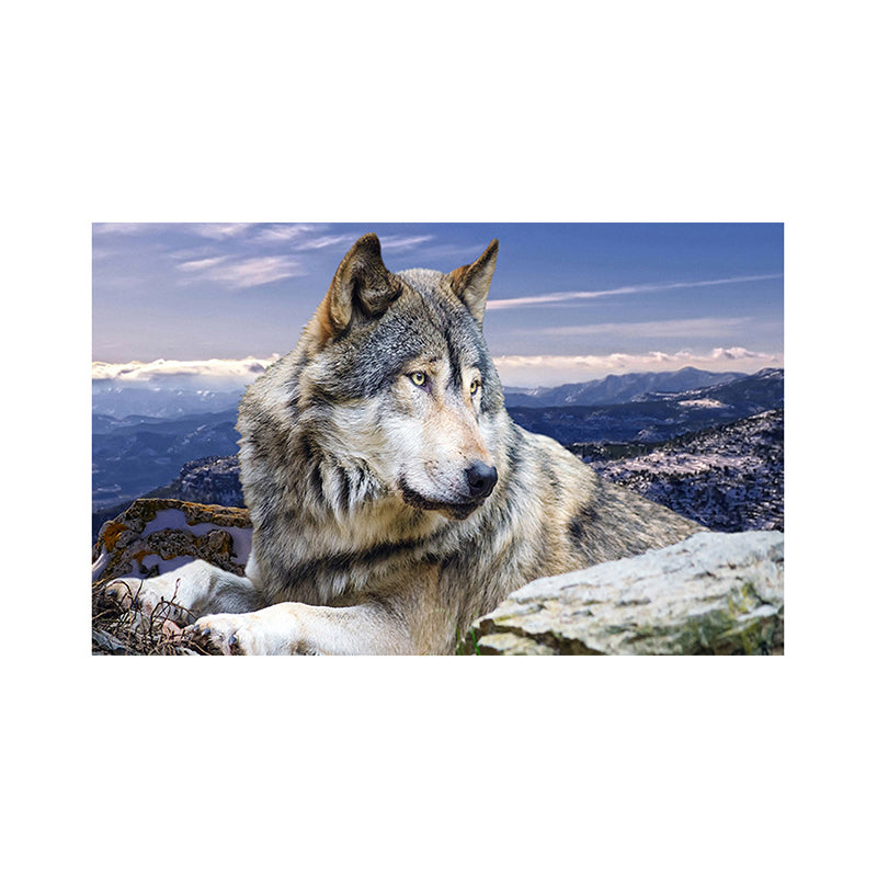 Contemporary Wolf Canvas Print Blue Living Room Wall Art Decor, Textured Surface