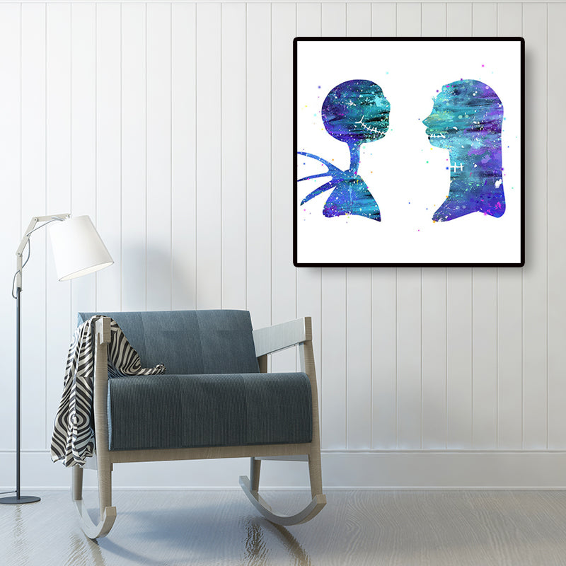 Blue Watercolor Wall Art Print Lovers Minimalism Textured Canvas for Dining Room