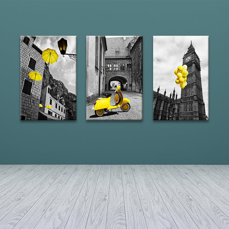 Modern Ancient Architecture Art Print Yellow and Grey House Interior Wall Decoration