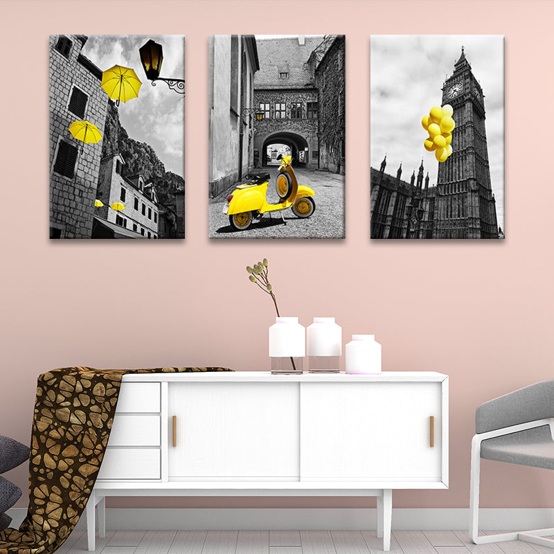 Modern Ancient Architecture Art Print Yellow and Grey House Interior Wall Decoration