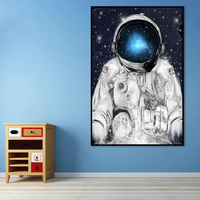 Science Fiction Canvas Print Childrens Art Cool Astronaut Wall Decor in Dark Color