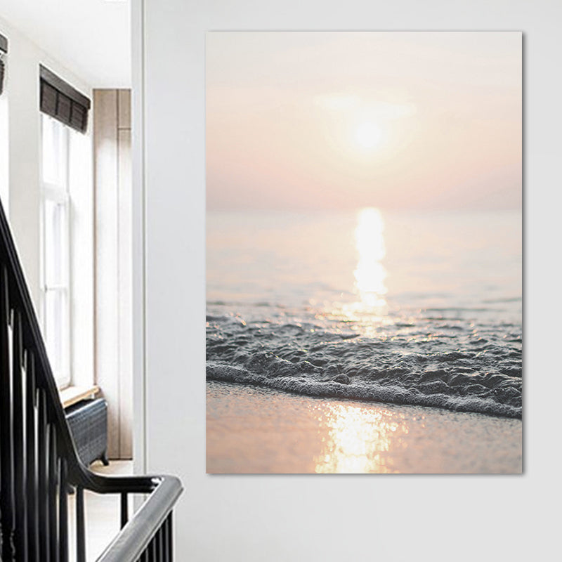 Photograph Modern Wall Art Decor with Sun Shines over the Sea Scenery, Light Yellow