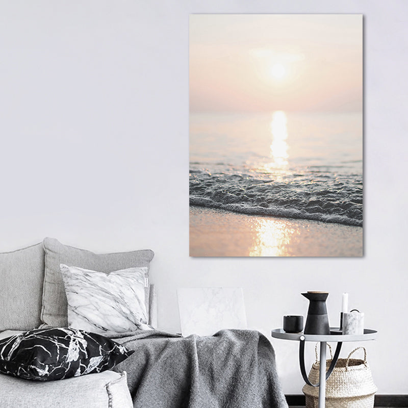 Photograph Modern Wall Art Decor with Sun Shines over the Sea Scenery, Light Yellow