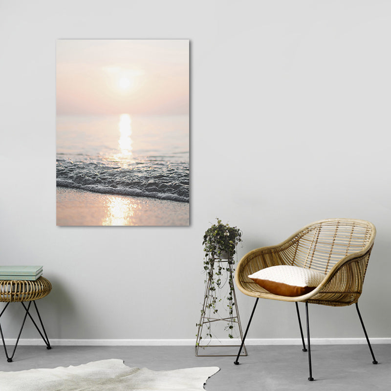 Photograph Modern Wall Art Decor with Sun Shines over the Sea Scenery, Light Yellow