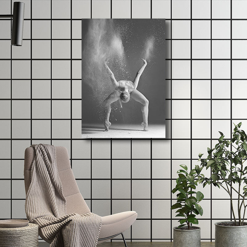 Contemporary Wall Art Decor Grey Dancing Girl Wrapped Canvas for Bedroom, Multiple Size Available