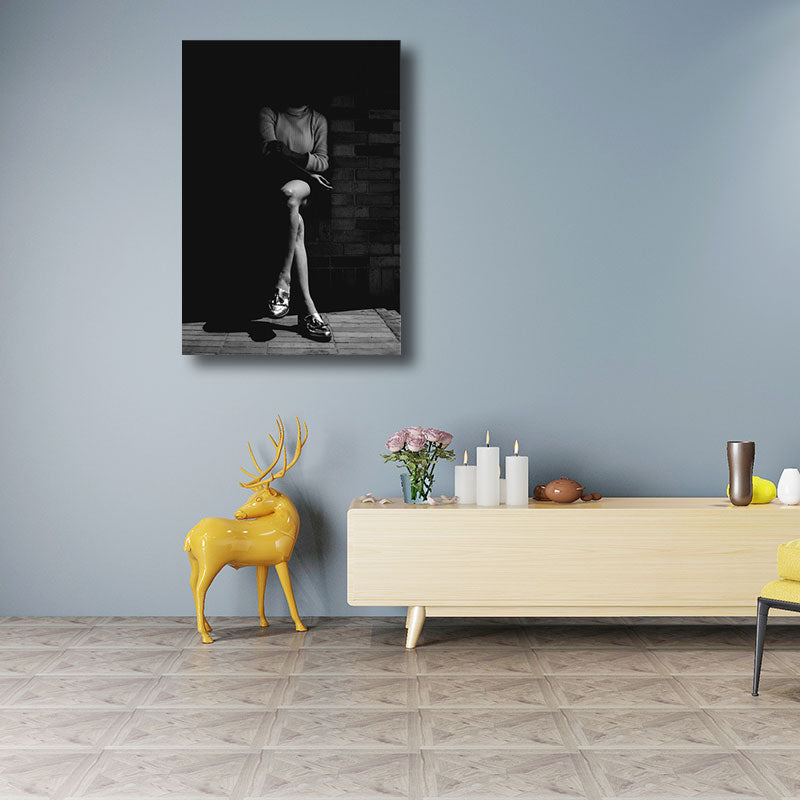 Photographs Modernist Canvas Wall Art Sitting Woman in Black, Multiple Size Options