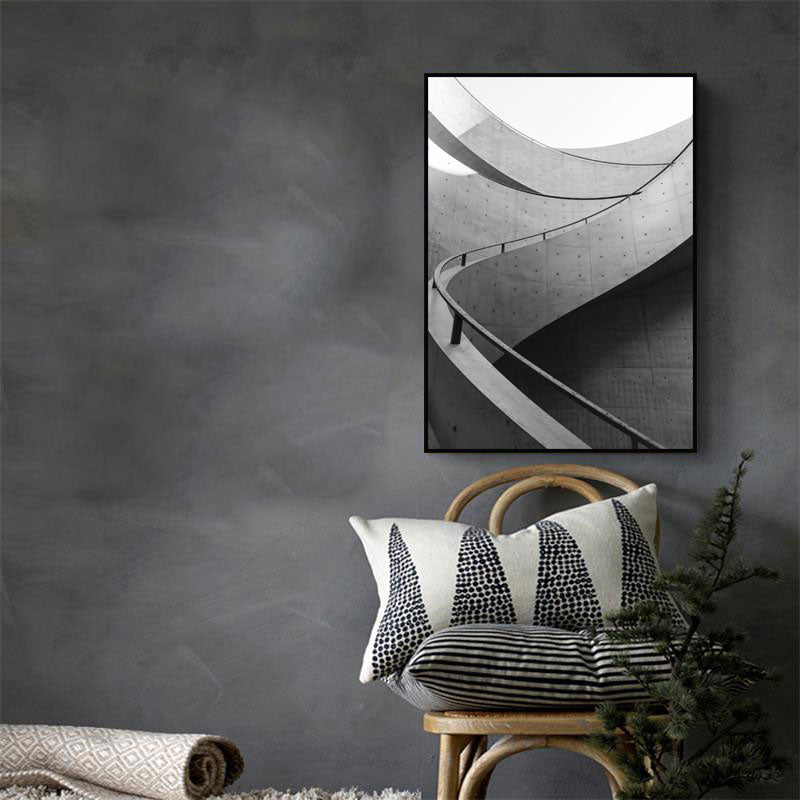 Simplicity Building Wall Decor Grey Wrapped Canvas for Study Room, Multiple Size Options