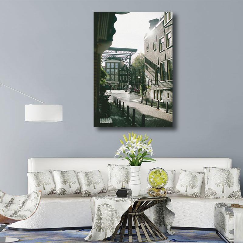 Canvas Decorative Art Print Mediterranean Architecture Wall Decor in Dark Color for Parlor